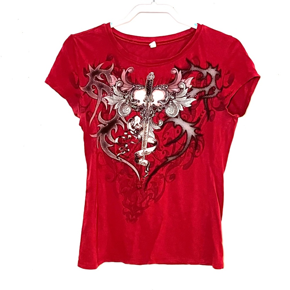 EJELL Gothic maroon short sleeved t-shirt. Size XL. GUC.